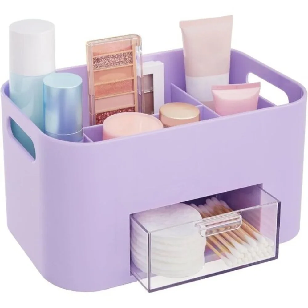 Bliss Lilac Purple Makeup Organizer, Countertop Storage with Drawer & Dividers